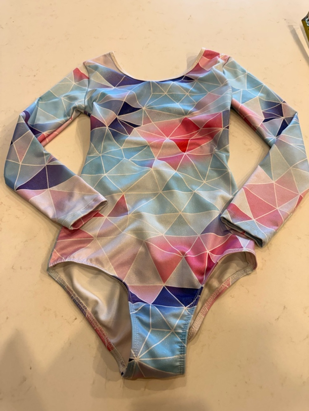 Kids Long-Sleeve Dance / Gymnastics Leotard in Pastel Geometric Print